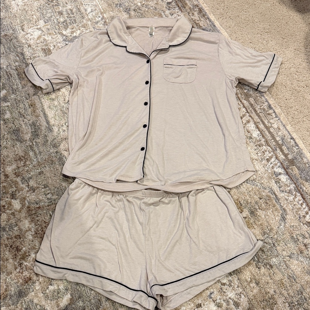 Flora Women's Cream Pajama Set with Black Trim